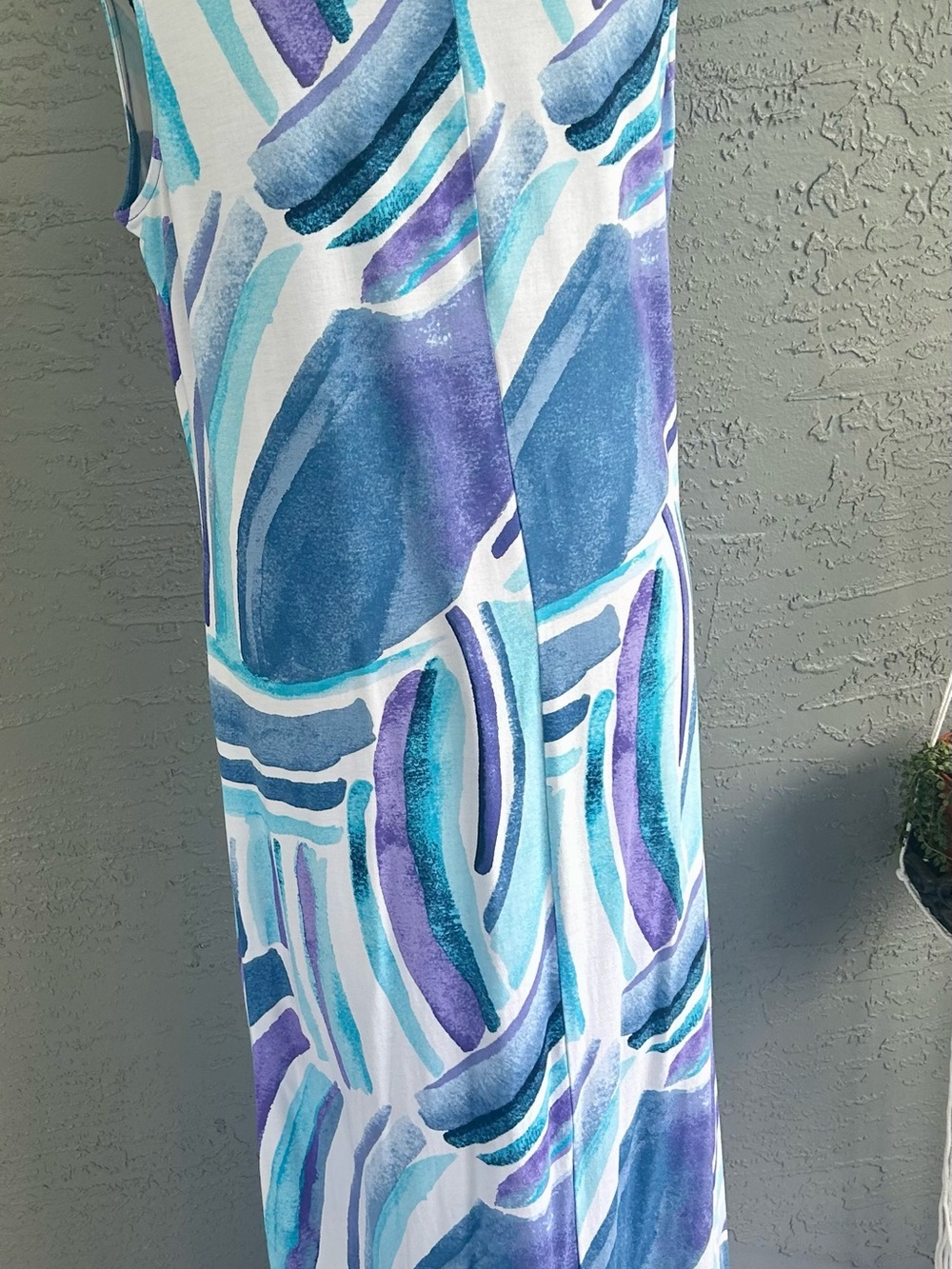 Chico's Sleeveless Maxi Dress in Blue, Purple & Teal Brushstroke Print